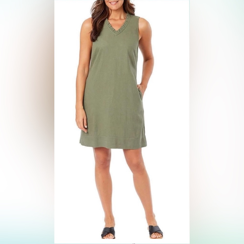 Briggs New York Women’s Briggs Ladies' Ruffle V-neck Linen Blend Dress(multiple)